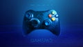 Low poly gamepad 3d abstract vector illustration. Polygon vector wireframe concept on blue background.