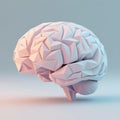 Low poly geometric brain in soft pink tones on pastel blue background, representing rigid cognition and neurodevelopmental Royalty Free Stock Photo