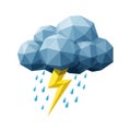 Low Poly Geometric Cloud with Lightning and Raindrops storm weather Royalty Free Stock Photo