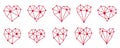 Low poly geometric hearts vector icons or logos set, graphic design 3d love theme elements. Royalty Free Stock Photo