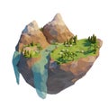 Low poly geometric landscape with sheep. Mountain with river and trees. 3d render illustration Royalty Free Stock Photo