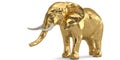 Low poly golden elephant isolated on white background 3D illustration.