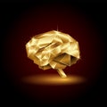 Low poly golden human brain. Abstract anatomy organ. Vector 3D polygon Gold Brain.