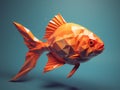 Low poly goldfish on a blue background, generated by AI