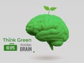 Low poly green natural brain in 3D look on white BG