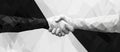 Low-Poly Handshake: Black and White Unity in Geometric Abstraction Royalty Free Stock Photo