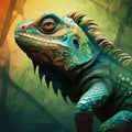 Low Poly Iguana Portrait In Surreal Style