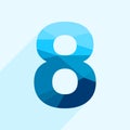 Blue vector polygon eight number font with long shadow.