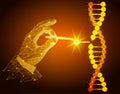 Low poly illustration of the Manipulation of DNA double helix with with bare hands, tweezers