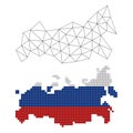 Map of Russia with flag and Low polygonal illustration of the country Royalty Free Stock Photo