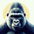 Low poly image of Gorilla on solid white bright background. ai generative