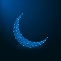 Low poly islamic crescent for Ramadan Kareem. Polygonal wireframe mesh at blue background. Vector