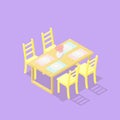 Low poly isometric dining table with chairs