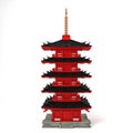 Low poly Japanese ancient pagoda isolated on white background, 3d rendering