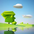 Low poly landscape with lake