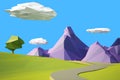 Low poly landscaped with lawn and trees