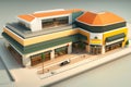 Low poly:large shopping complex with peoples, AI generated