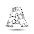 Low poly letter A English Latin Cyrillic. Polygonal triangle connect dot point line. Black white 3d structure model font