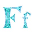 Low poly letter F in blue mosaic polygon