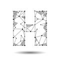 Low poly letter H English Latin Cyrillic. Polygonal triangle connect dot point line. Black white 3d structure model font