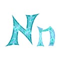 Low poly letter N in blue mosaic polygon