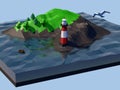 Low-poly lighthouse on an island Royalty Free Stock Photo