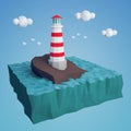 Low poly lighthouse on a rocky island in the sea Royalty Free Stock Photo