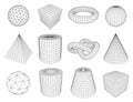Low poly line geometric shapes, geometry icons
