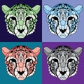 Low poly lined cheetah set Royalty Free Stock Photo