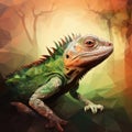 Low Poly Lizard Portrait In Surreal Style