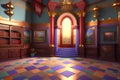 Low poly: magic castle, interior, wide angle, Ai generated