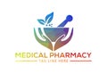 Low Poly and Medical pharmacy logo design, Vector illustration Royalty Free Stock Photo