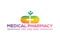 Low Poly and Medical pharmacy logo design, Vector illustration Royalty Free Stock Photo