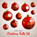 Low poly merry christmas balls with 3d solids. Royalty Free Stock Photo