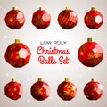 Low poly merry christmas balls set with 3d solids Royalty Free Stock Photo