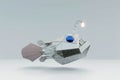 low poly metallic angry deep-sea angler hunts with luminous bait, fish robot Royalty Free Stock Photo