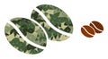 Low-Poly Mosaic Coffee Beans Icon in Camo Army Colors