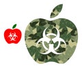 Low-Poly Mosaic Infected Apple Icon in Camo Military Color Hues