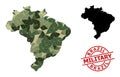 Low-Poly Mosaic Map of Brazil and Scratched Military Seal