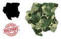 Low-Poly Mosaic Map of Suriname and Grunge Military Stamp