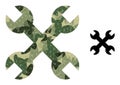 Low-Poly Mosaic Repair Spanners Icon in Camo Army Color Hues