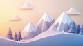Low poly mountain landscape at sunrise with triangular peaks and gradient lighting Royalty Free Stock Photo