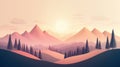 Low poly mountain landscape at sunrise with triangular peaks and gradient lighting Royalty Free Stock Photo