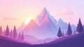 Low poly mountain landscape at sunrise with triangular peaks and soft pastel sky in minimalist style Royalty Free Stock Photo