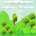 Low poly mountain landscape with trees.