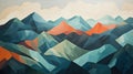 a low poly mountains with blue and orange hills