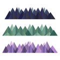 Low poly mountains ranges in different colors set. Vector polygonal shapes illustration Royalty Free Stock Photo