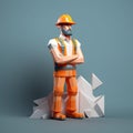 Low Poly Orange Construction Worker On Cru D: Inventive Character Design With Strong Use Of Color