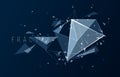 Low poly particles abstract vector background, polygonal fractal design, 3D dimensional element with connected lines, mesh object Royalty Free Stock Photo