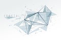 Low poly particles abstract vector background, polygonal fractal design, 3D dimensional element with connected lines, mesh object Royalty Free Stock Photo